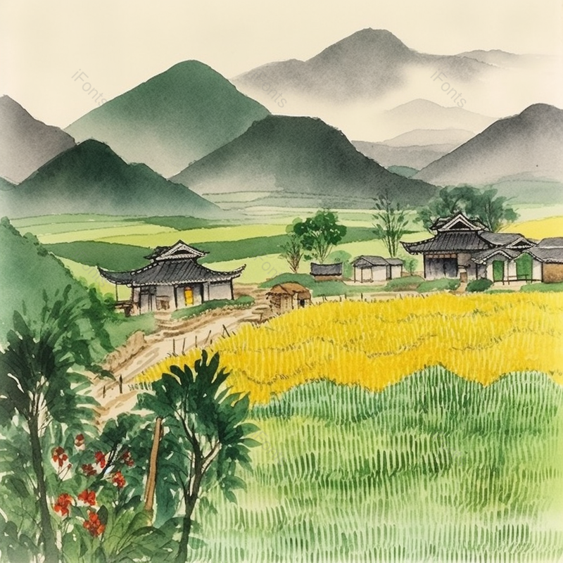 国风宁静的乡间小镇写实水墨插画,插画/手绘图,插画/手绘图库,插画/手绘图下载,插画/手绘